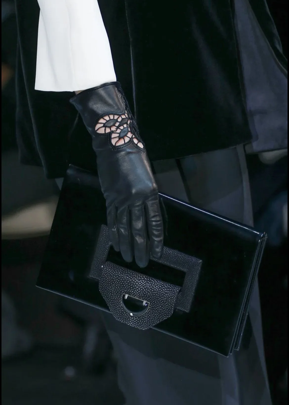 Giorgio Armani Grey and Black Patent Leather Clutch