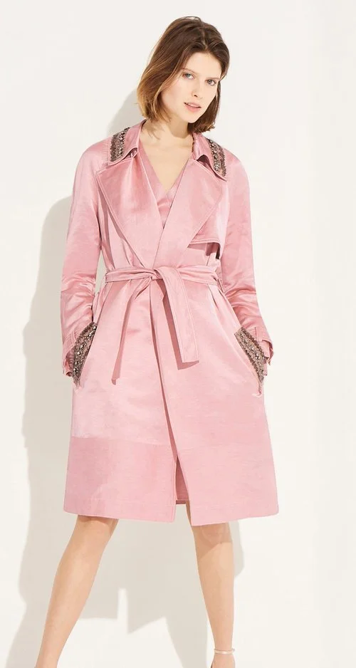 Paule Ka Embellished Satin Trench Coat