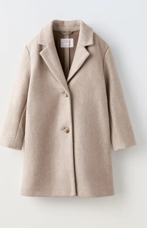 Zara Girls Felt Texture Coat in Light Beige