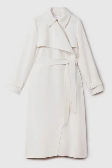 Reiss Etta Double-Breasted Belted Trench Coat in White
