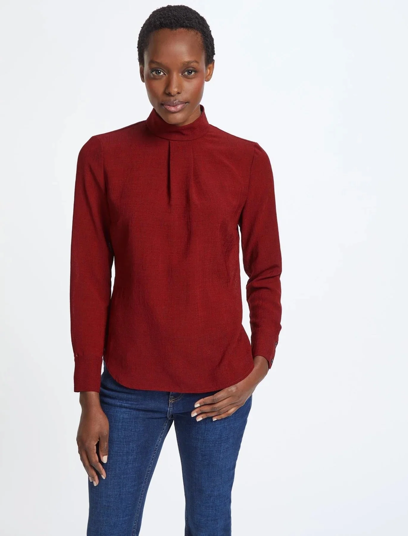Cefinn Riley Funnel Neck Blouse in Rust