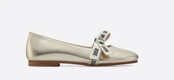 Baby Dior Miss B Flats in Metallic Gold-Tone Lambskin