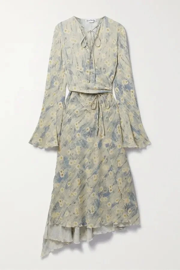Acne Studios Asymmetric Floral-Print Crepe Wrap Midi Dress