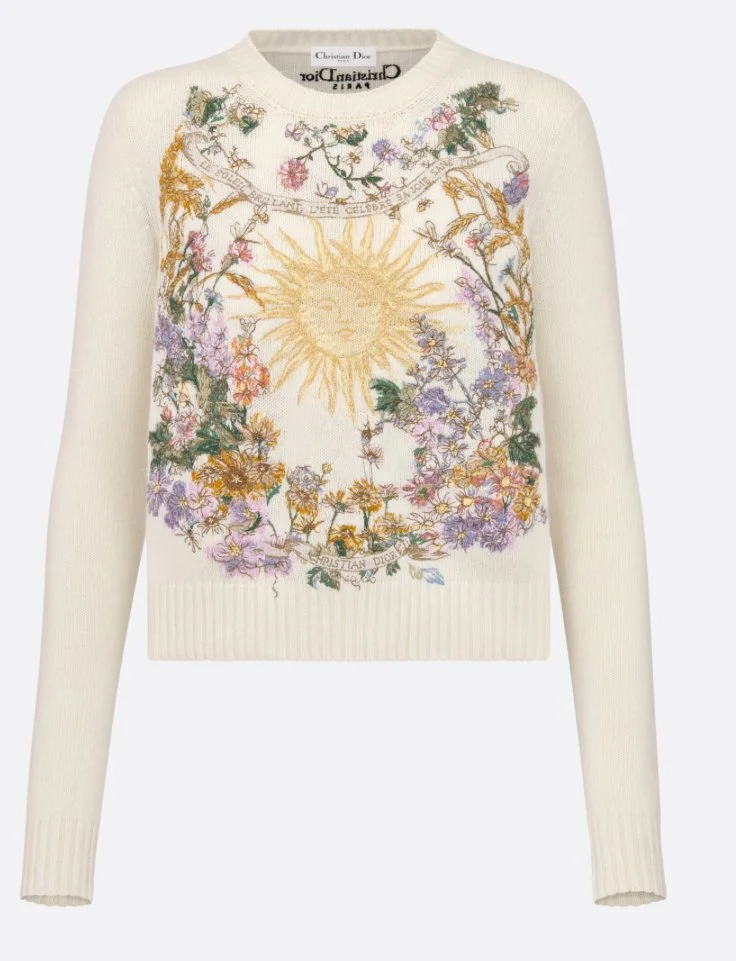 Christian Dior Embroidered Sweater in White with Multicolor Dior 4 Saisons Été Motif
