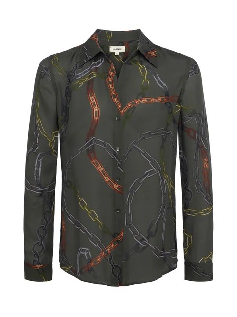 L'Agence Nina Silk Blouse in Army Multi Link Chain