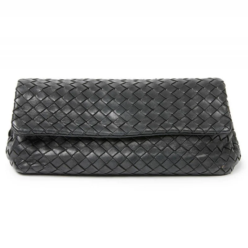 Bottega Veneta Long Flap Clutch in Black Intrecciato