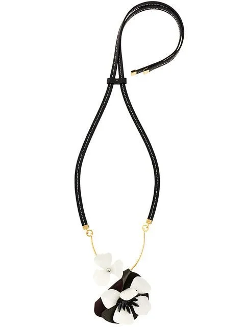 Marni Gold-tone Leather and Resin Necklace
