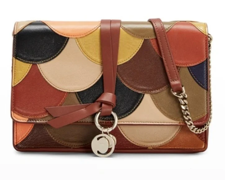 Chloé Alphabet Scallop Patchwork Leather Bag in Sepia Brown