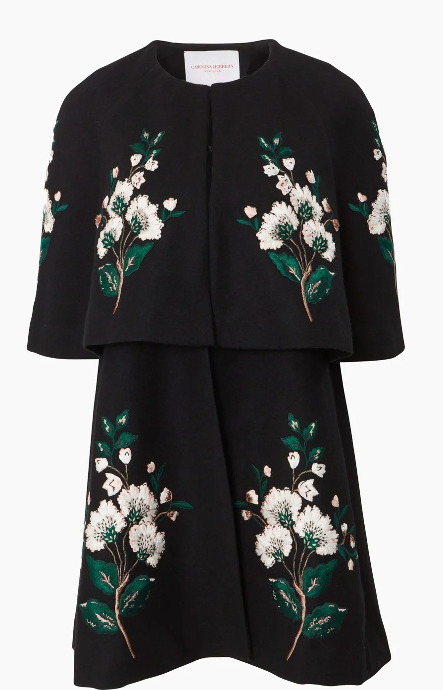 Carolina Herrera Tiered Floral-Embroidered Cape