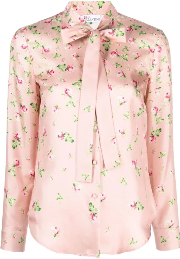 Red Valentino Rose Ombré-Print Silk Shirt