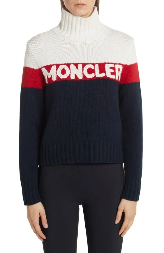 Moncler Stripe Logo Turtleneck Sweater