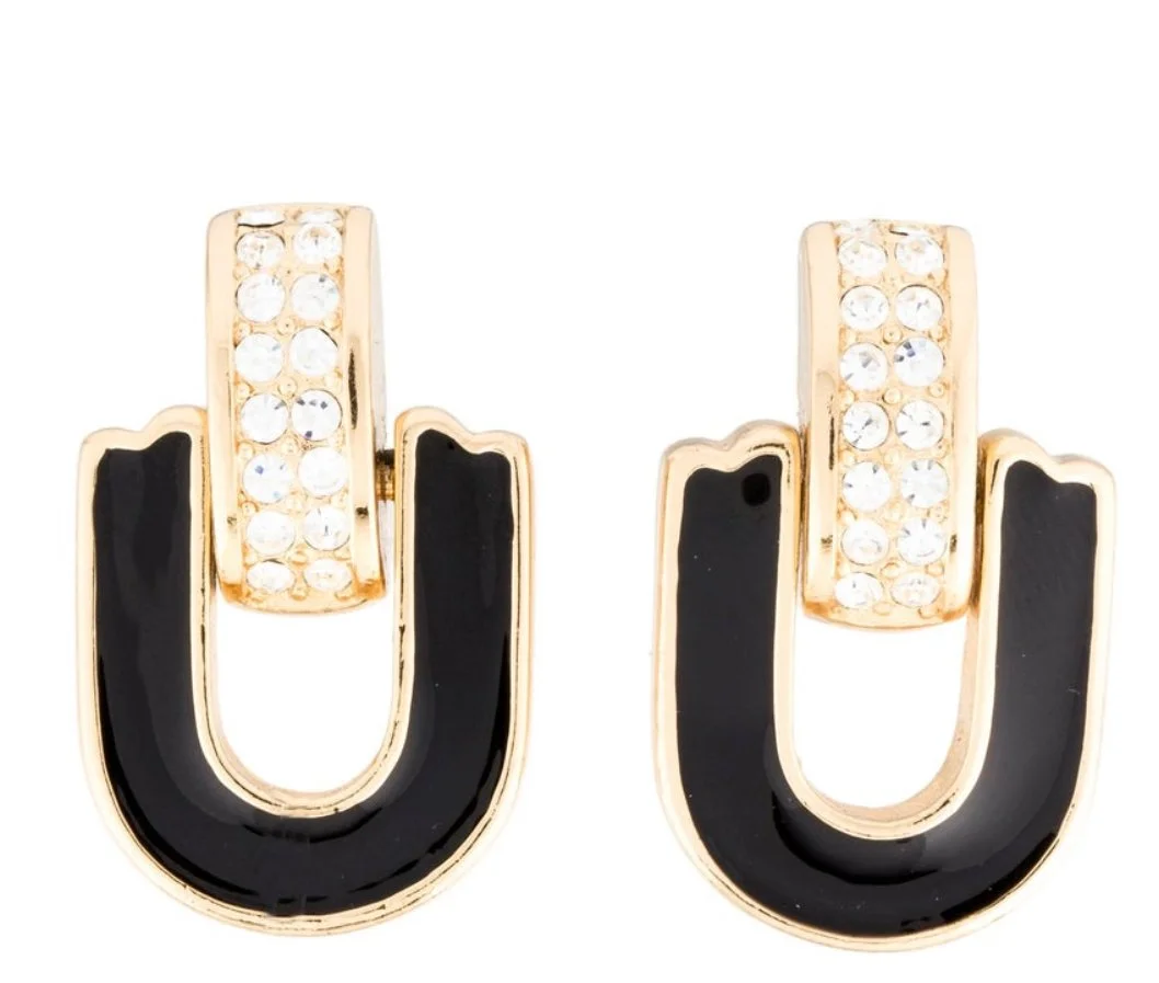 Christian Dior Crystal & Enamel Doorknocker Earrings