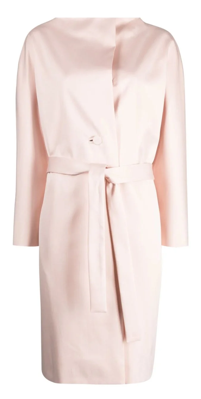Paule Ka Long Sleeve Duchess Satin Coat in Dragee