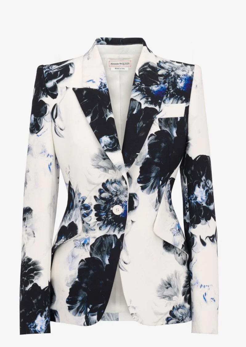 Alexander McQueen Peak Shoulder Jacket in Chiaroscuro Floral Print