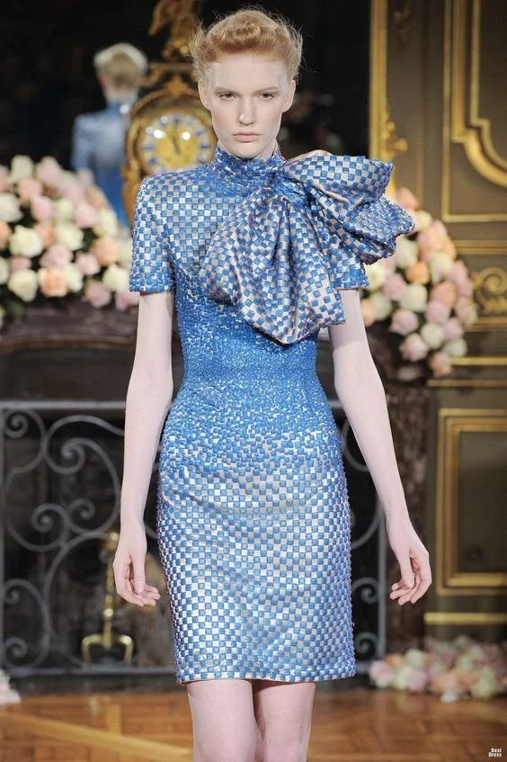 Jan Taminiau Shoulder Bow Dress in Green Sequins