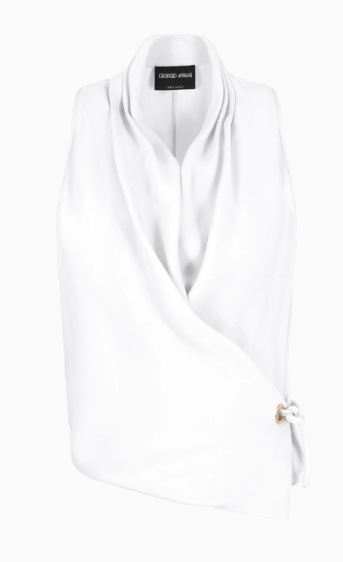 Giorgio Armani ASV Organic Silk Cross-Over Top in White — UFO No More