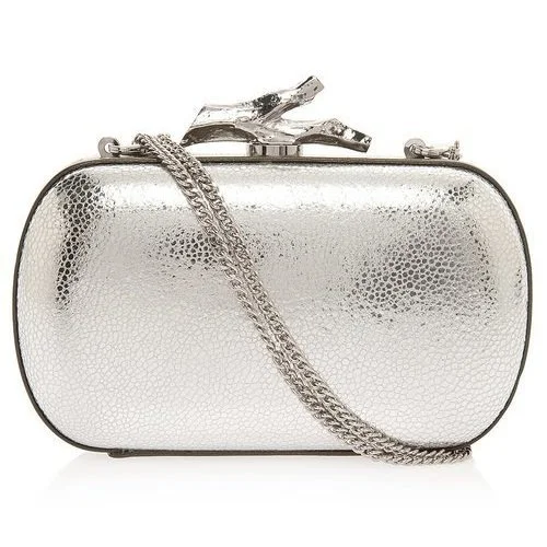 Diane von Furstenberg Lytton Small Clutch in Silver Satin and Leather