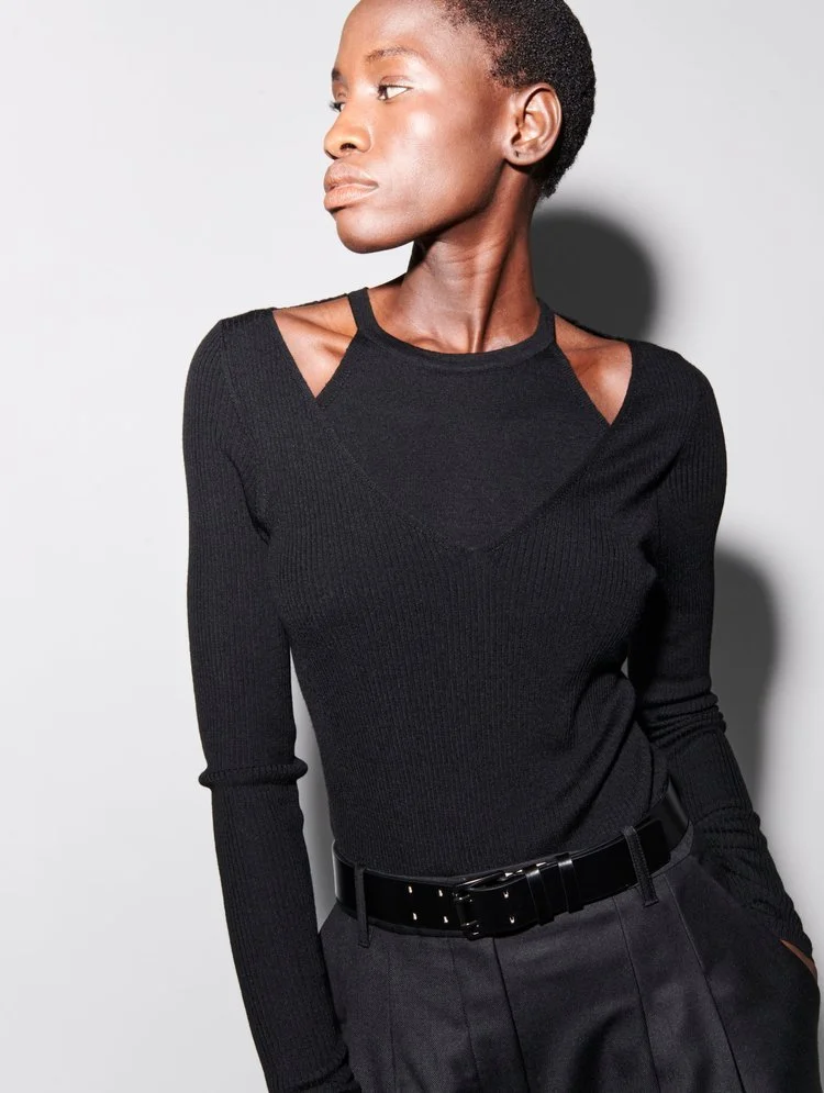 Barbara Bui Trompe-l'Oeil Fine Wool Sweater in Grey