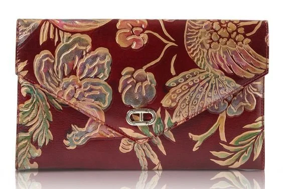 Dee Ocleppo Envelope Clutch in Floral-Embossed Leather