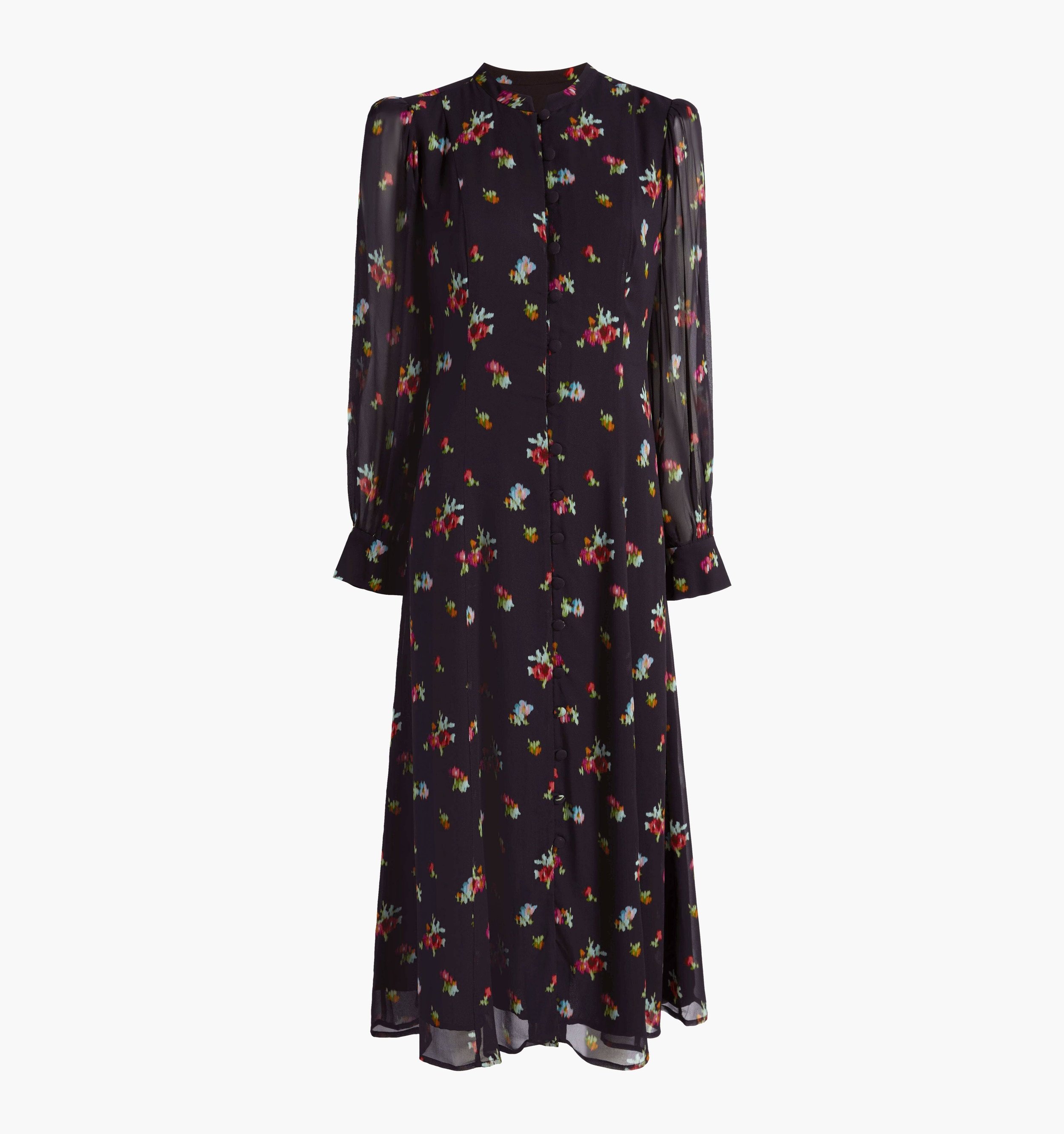 Hill House The Cindra Dress in Black Ikat Floral Georgette.jpg