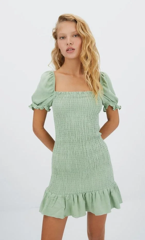 Stradivarius Smocked Mini Dress