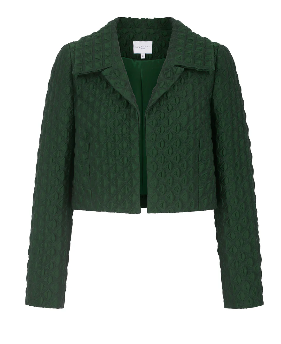 Suzannah Remy Cropped Jacket in Forest Green Diamond Cloqué