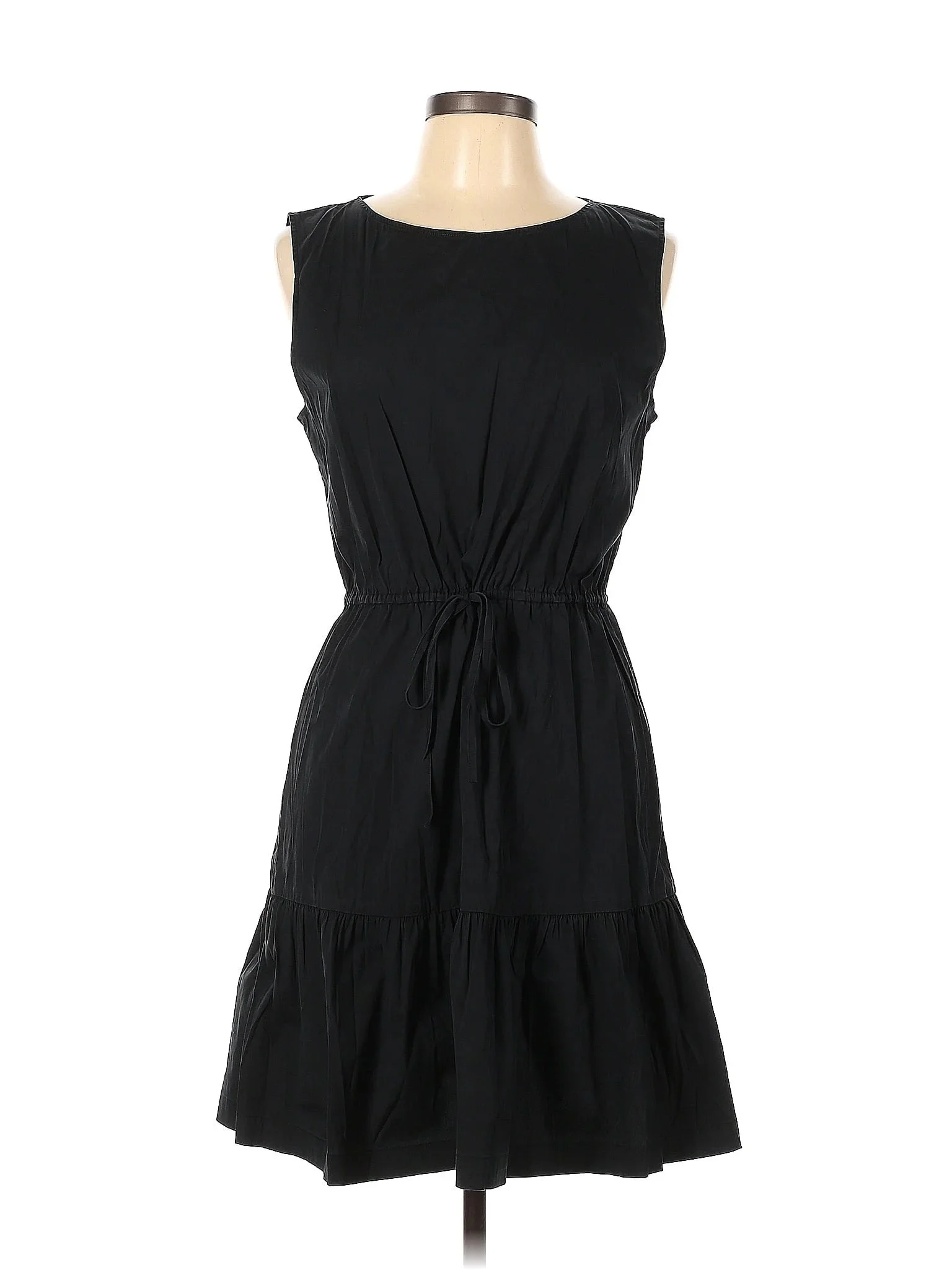 Theory Drawstring Tiered Poplin Dress in Black.jpg