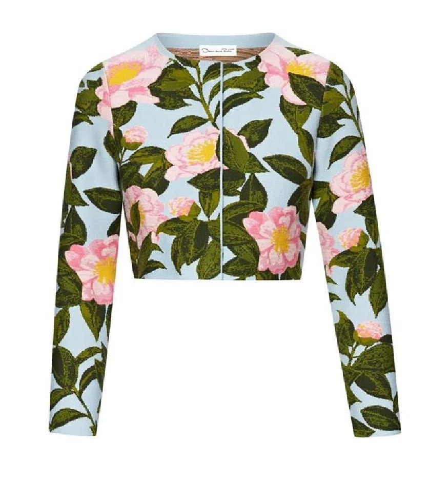 Oscar de la Renta Camellia Jacquard Cardigan