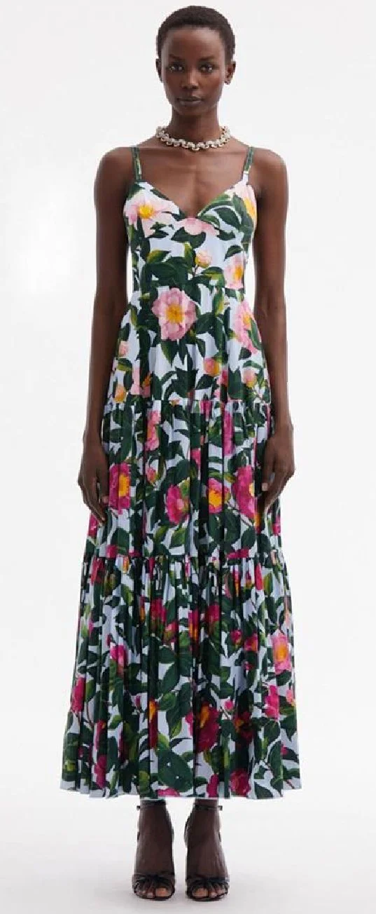 Oscar de la Renta Camellia Cotton Poplin Maxi Dress