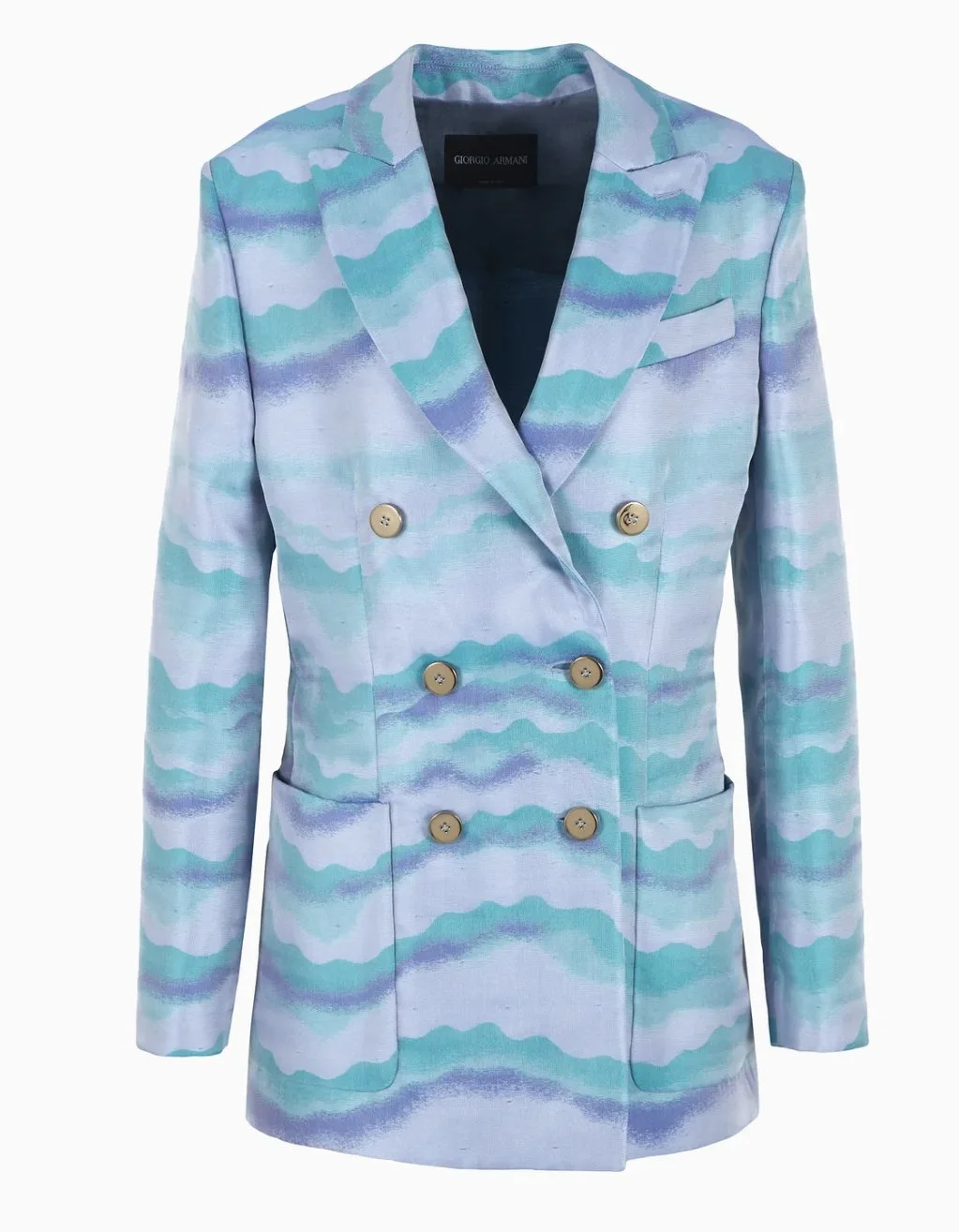 Giorgio Armani Jacquard Wave Pattern Double-Breasted Blazer
