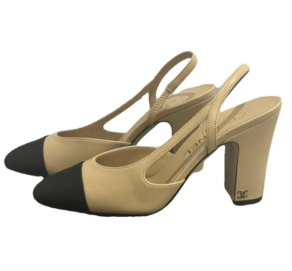 Chanel Cap-Toe Slingback 90 Pumps in Beige & Black — UFO No More Chanel Cap-Toe Slingback 90 Pumps in Beige & Black — UFO No More
