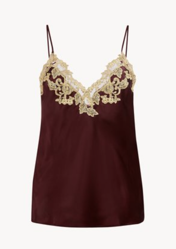 La Perla Silk Satin Camisole with Frastaglio in Bordeaux