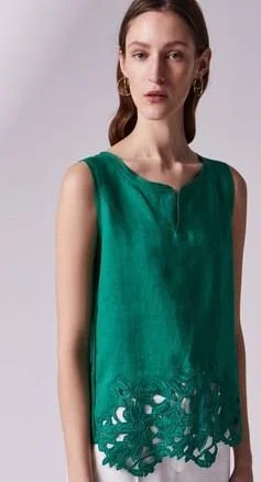 Adolfo Dominguez Embroidered Hem Linen Top
