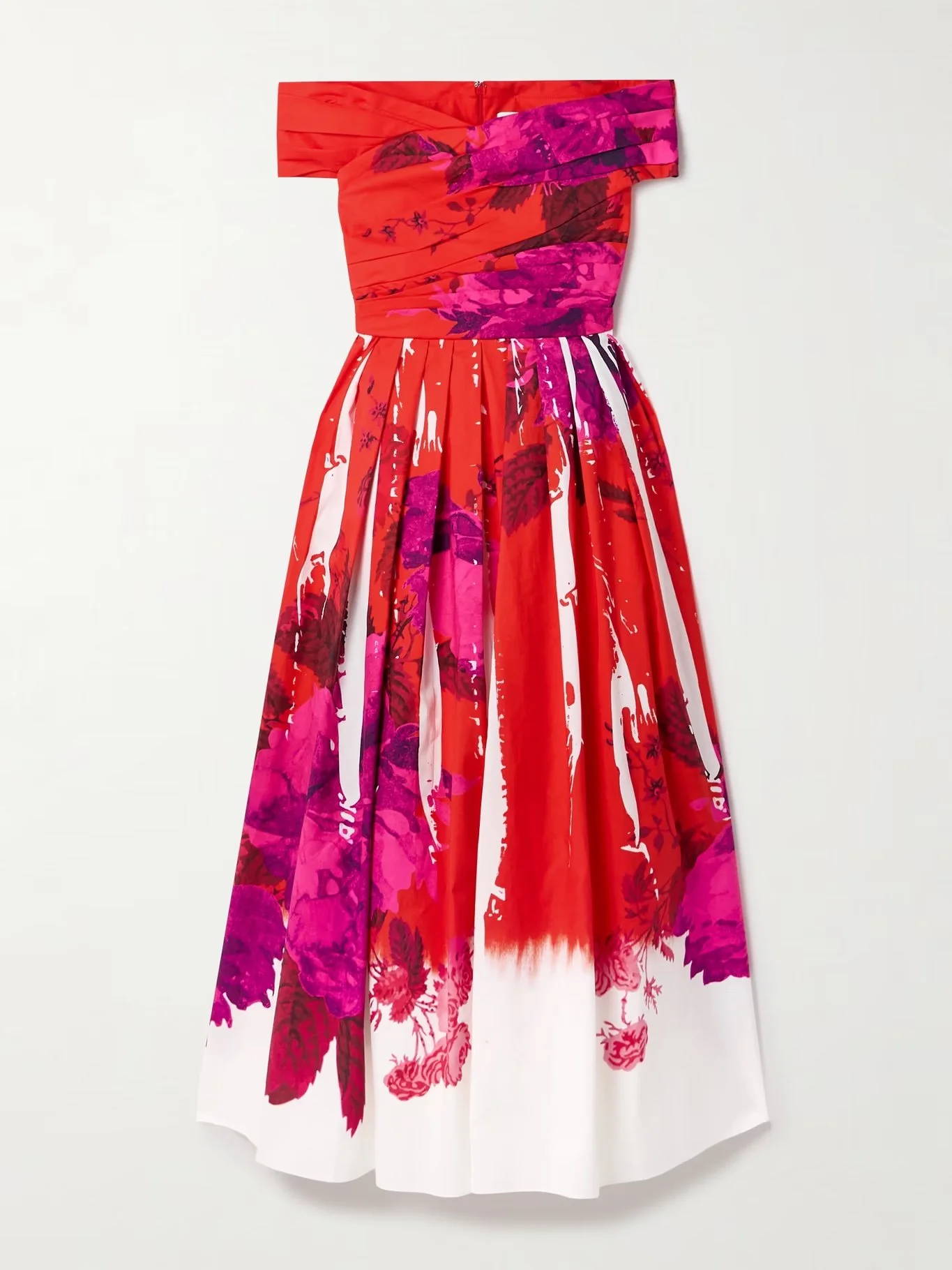 Erdem Off-the-Shoulder Pleated Printed Midi Dress