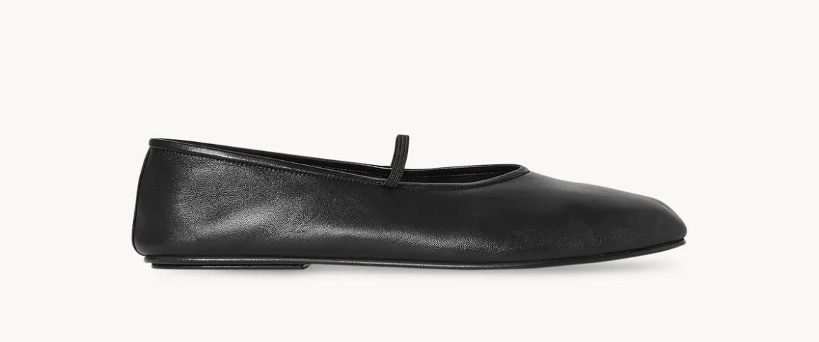 The Row Elastic Ballet Slipper in Black Leather