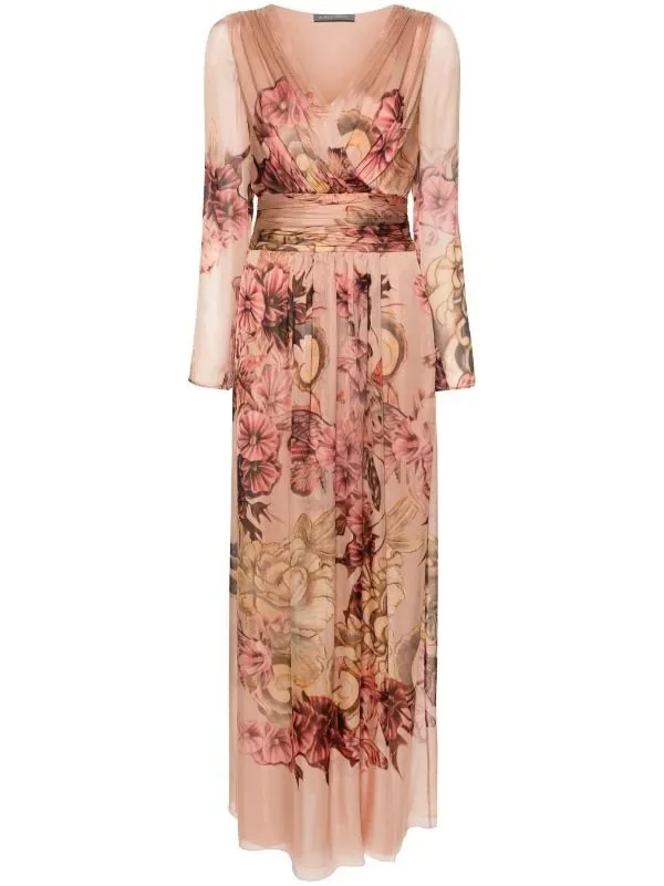 Alberta Ferretti Chiffon Dress with Tattoo Print