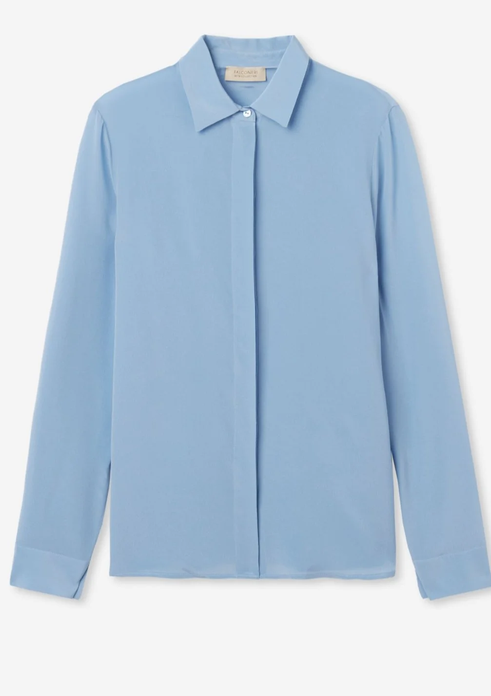 Falconeri Silk Blouse with Small Collar in Light Sky Blue