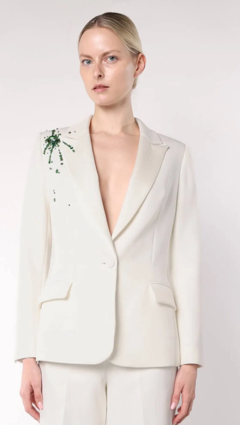 Claes Iversen Bianca Crepe Blazer in Ivory White Splash