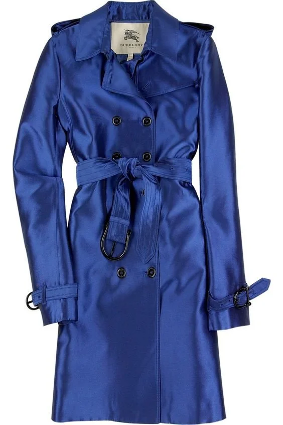 Burberry Satin Double-Breasted Trench Coat in Blue