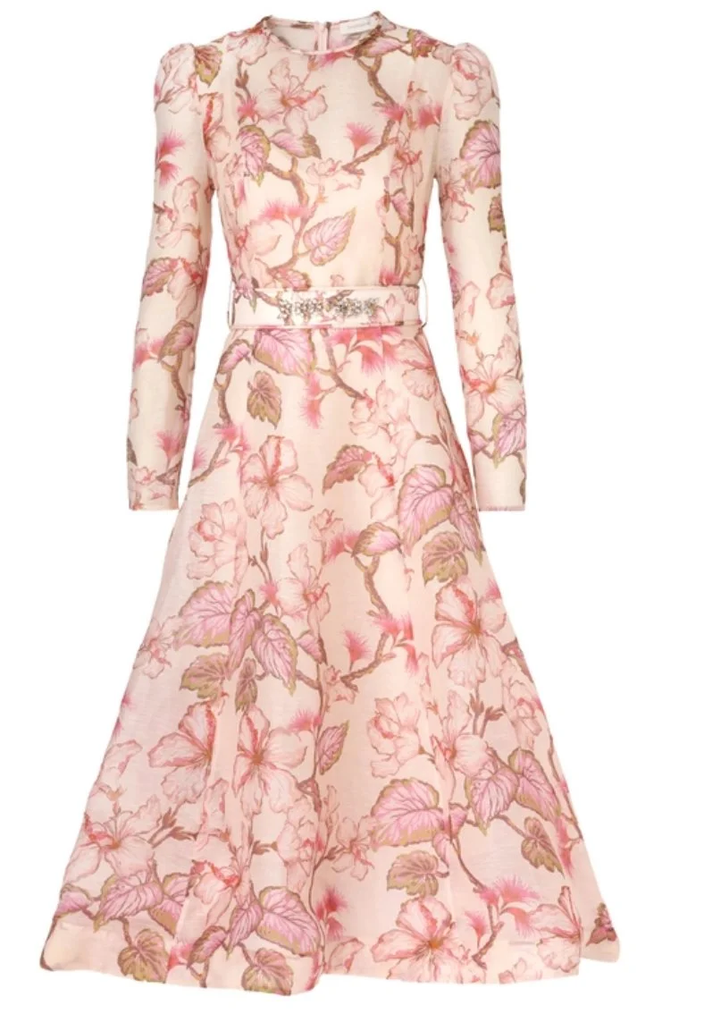 Zimmermann Matchmaker Floral Midi Dress in Coral Hibiscus