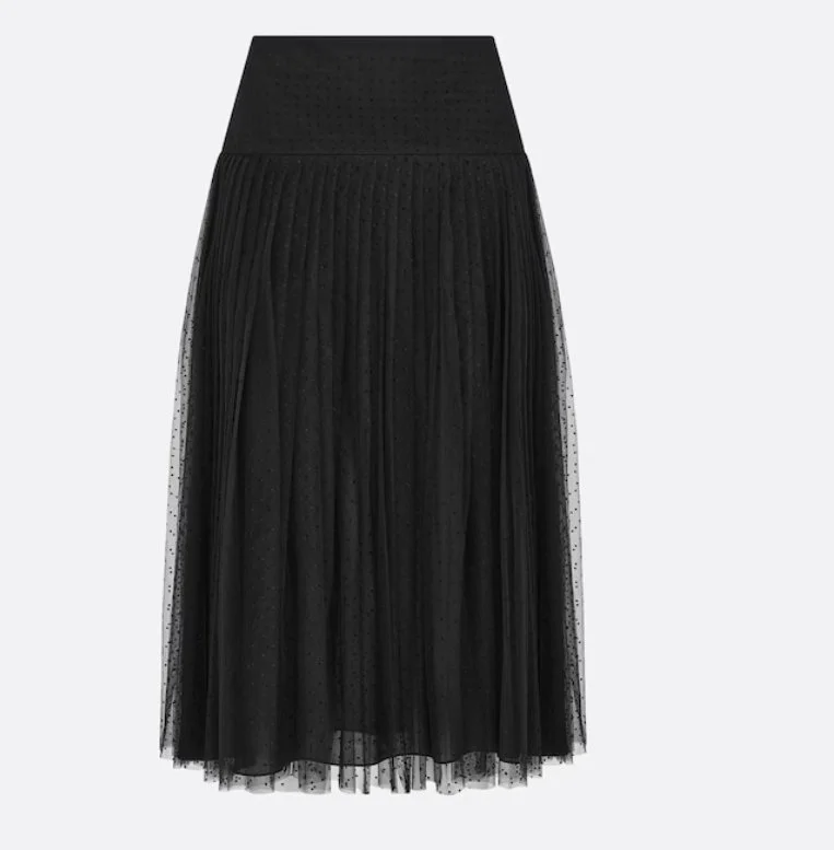 Christian Dior Pleated Mid-Length Skirt in Black Plumetis Tulle