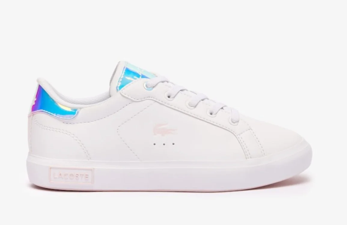 Lacoste Children Powercourt Trainers in White and Light Pink