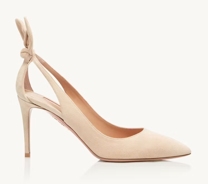 Aquazzura Bow Tie 85 Pumps in Beige Suede