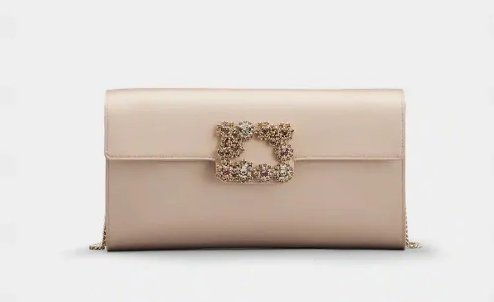 Roger Vivier Flower Strass Buckle Clutch in Pink Satin — UFO
