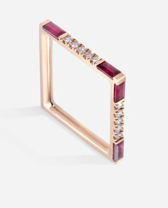 Gold &amp; Roses I Am Red Square Ring  