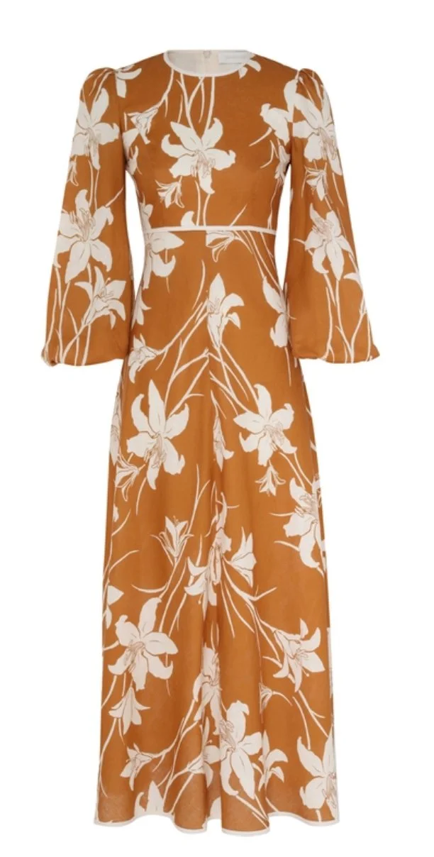 Zimmermann Acadian High Neck Dress in Tan/Ivory Floral