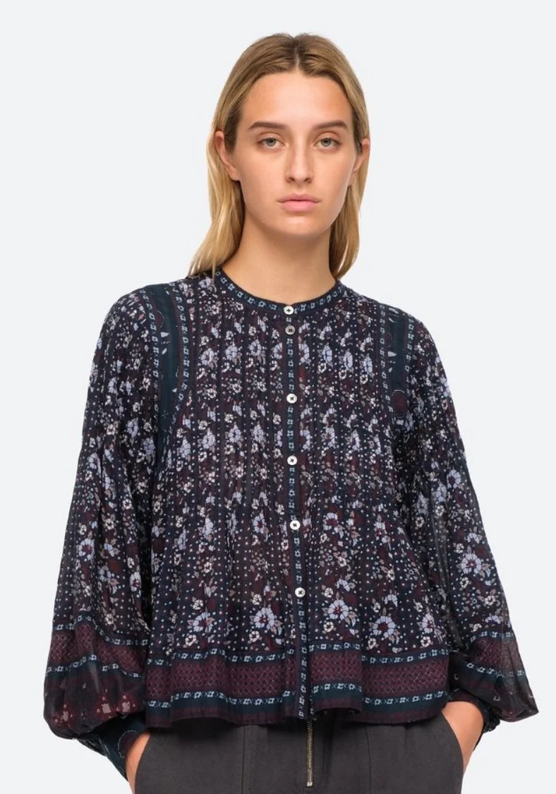 Sea NY Nadine Border Pintuck Blouse