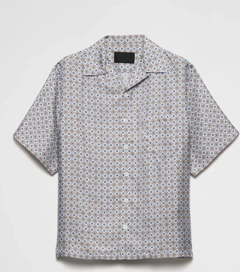 Prada Short-Sleeved Printed Silk Shirt