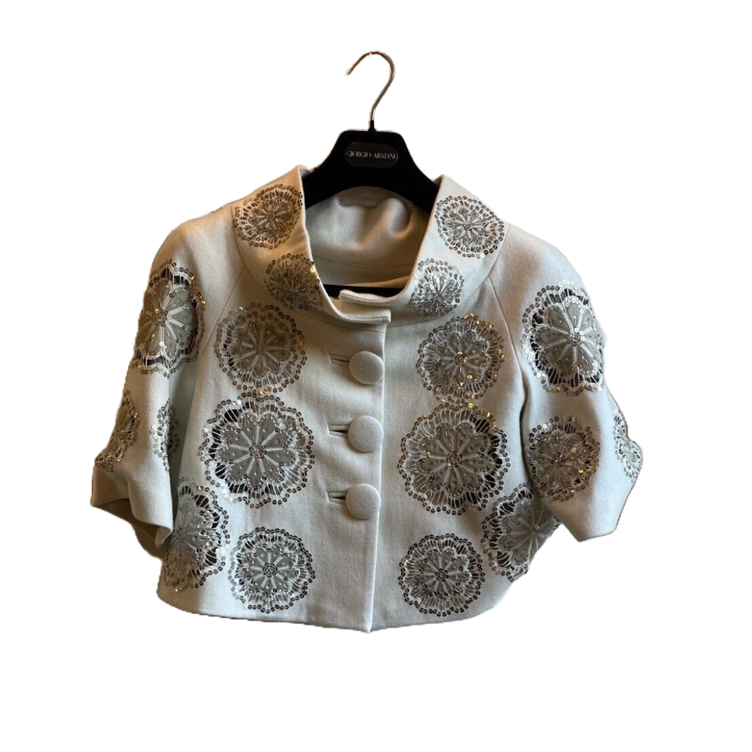 Ann Louise Roswald Cropped Embellished Jacket in Black