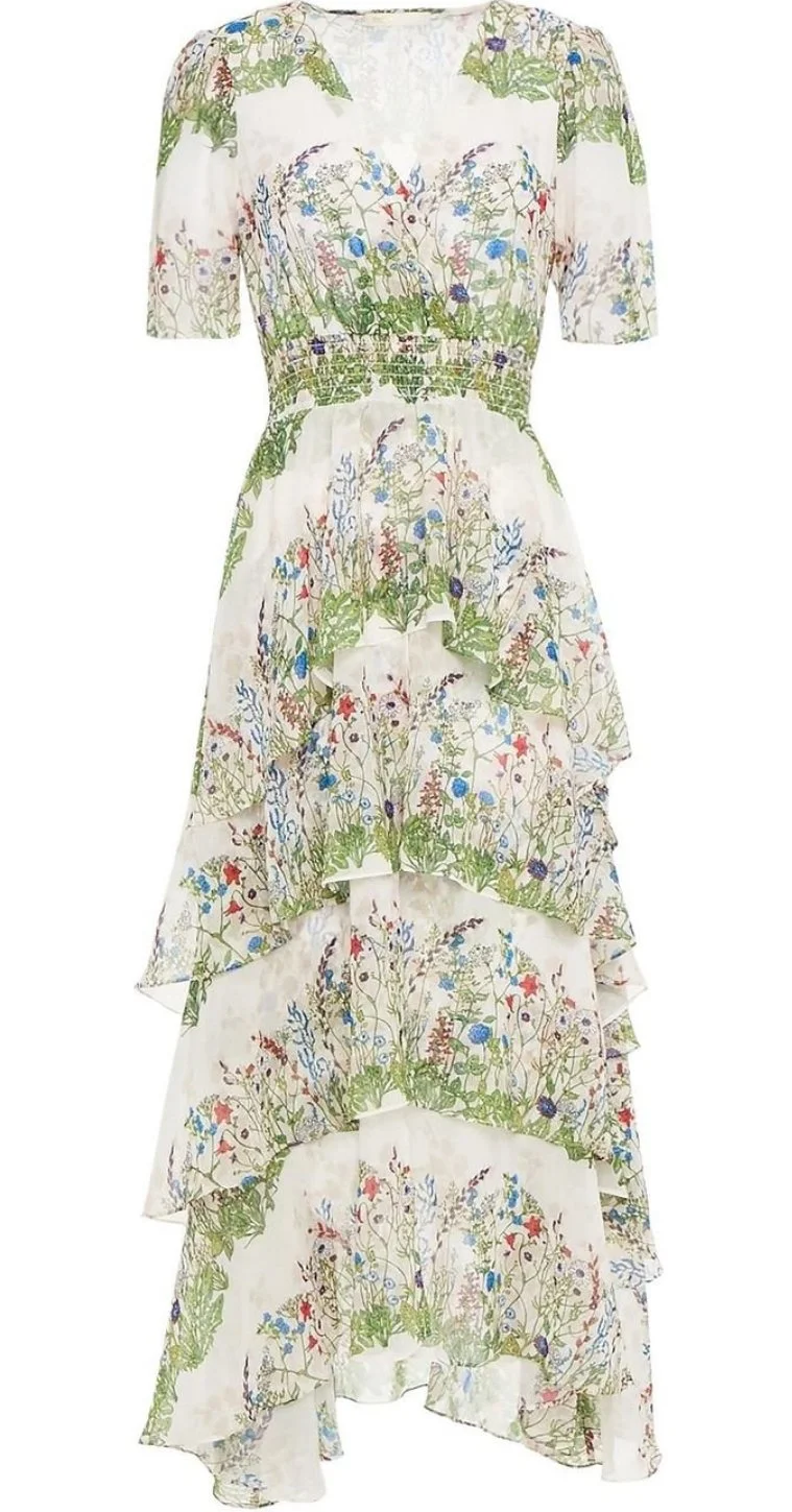 Maje Tiered Floral Print Midi Dress